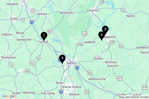 Map showing facility locations